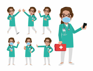 Set of doctor with different poses