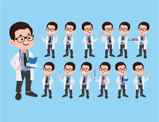 Set of doctor with different poses