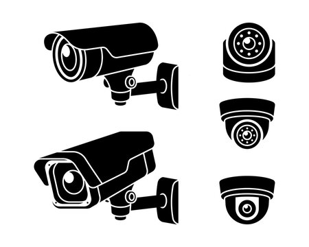 Collection of CCTV camera icon vector isolated on white background.