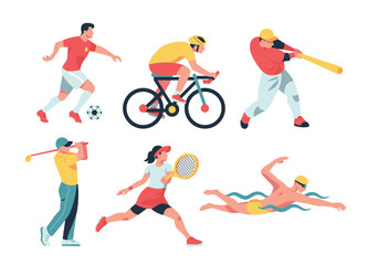 Fototapeta na wymiar Sport collection vector illustration of a variety of sports vectors, including soccer, cycling, baseball, golf, tennis, and swimming