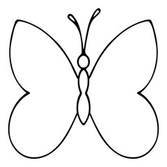 Butterfly. Front view. Sketch. Cute insect with wings and antennae. Vector illustration. Fluttering butterfly. Coloring book. Doodle style. Outline on isolated background. Idea for web design