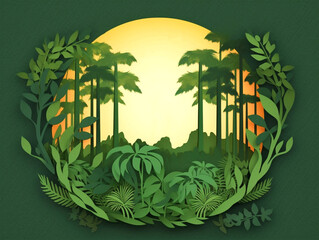 Nature background with trees and leaves in paper cut style - ai generative