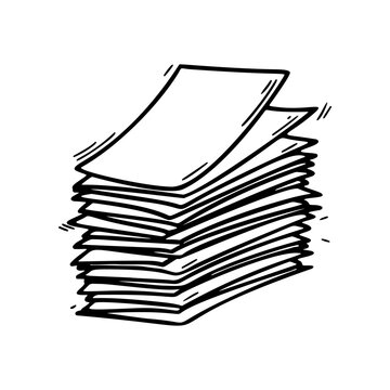 Stack of paper pages line art. Blank sheets. Hand drawn doodle vector illustration. Doodle paper heap. Contract document pile