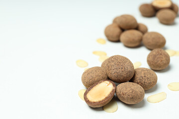 Tasty and sweet food - almonds in chocolate