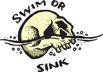 skull swim or sink illustration vector color yellow