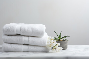Fototapeta na wymiar White surface with spa towels on it