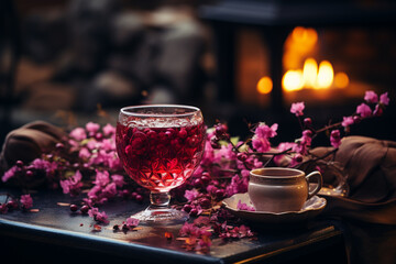 Obraz na płótnie Canvas Cup of berries tea at table