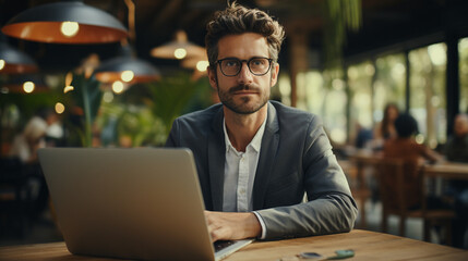 Fototapeta premium Person working on laptop. Generative Ai