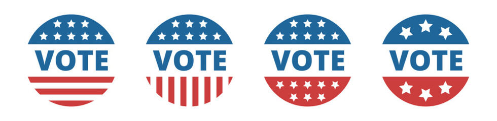 Vote badge set for USA election. Isolated vector and PNG illustration on transparent background.