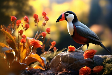 toucan with nature background style with autum