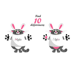 find 10 differences. vector funny illustration. a game for children. a cat in a rabbit costume