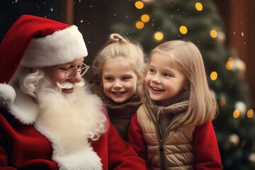 Fototapeta na wymiar Santa Claus with happy children. Christmas celebration. Image generated by AI. Image generated by AI.