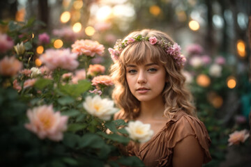 Rose-Adorned Maiden: Brown Sarafan Beauty