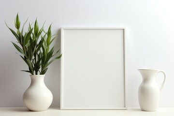 Mock-Up of Plant-Adorned Canvas Frame. Generative AI