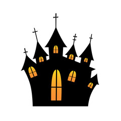 Obraz premium House silhouette with glowing windows, design element for Halloween.