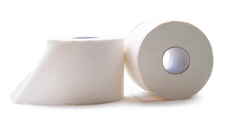 Two rolls of white tissue paper or napkin is stack isolated on white background with clipping path.