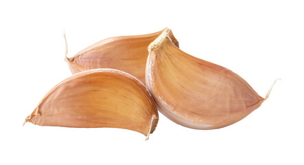Fresh garlic cloves in stack isolated on white background with clipping path in png file format