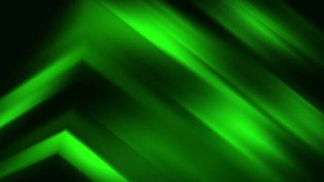 Abstract blurred fluid background of green glowing arrows pointing up. Neon looped animation.