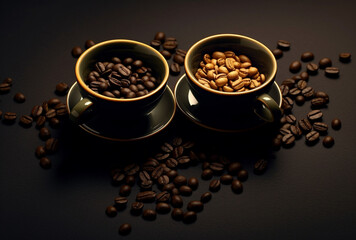 two_black_coffee_cups_filled_with_coffee_beans