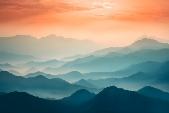 Amazing nature scenery, mountains under morning mist - AI generated