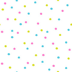 Polka dot pattern. Seamless vector simple pattern with multicolored circles on white background.