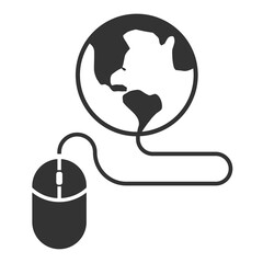 Vector illustration of earth and mouse icon in dark color and transparent background(png).