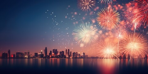 Fototapeta na wymiar Fireworks for the New Year in the night sky.