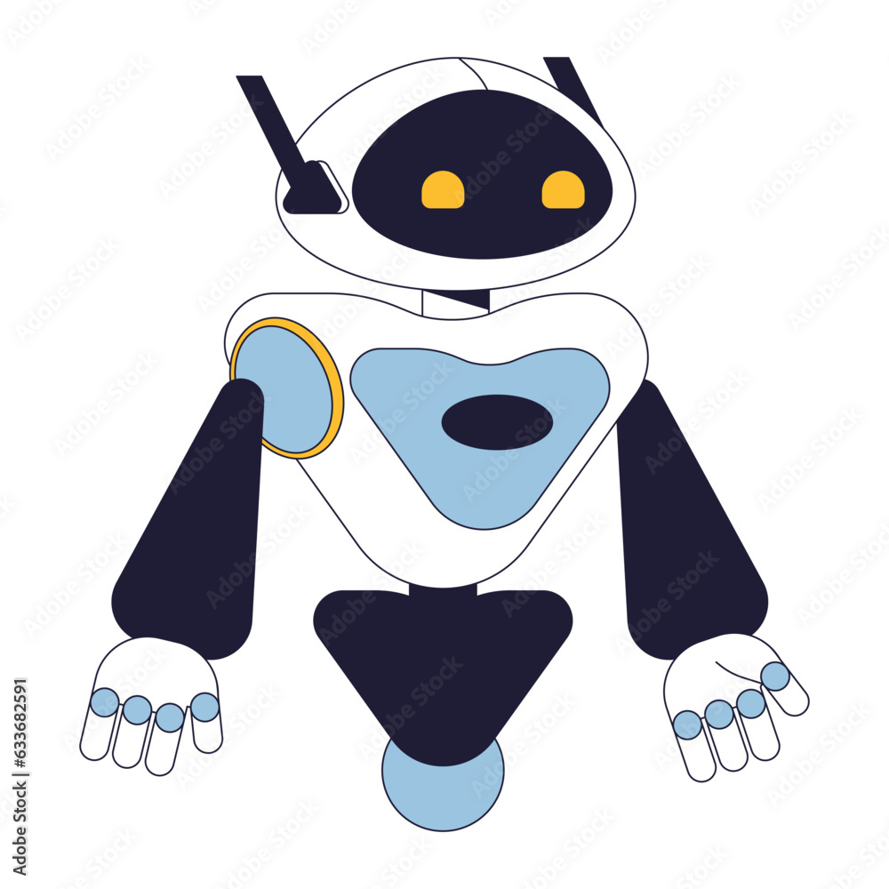 Poster android robot flat line color isolated vector object. ai technology. editable clip art image on whit