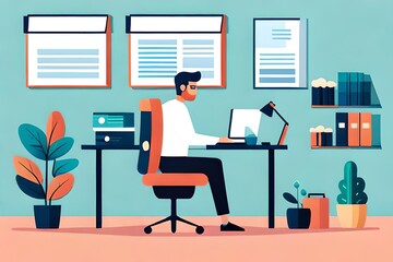 A person working on a laptop, Remote Work Illustration- Generated AI
