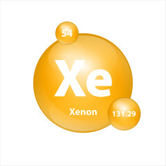 Xenon (Xe) icon structure chemical element round shape circle yellow dark. Chemical element of periodic table Sign with atomic number. Study in science for education. 3D Illustration vector.