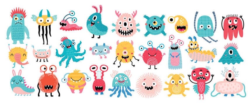 Cute Monster set for your design, childish hand drawn collection. Nursery