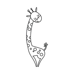 Cute giraffe cartoon character icon. African animal. Hand drawn cute doodle vector illustration for nursery design, poster, greeting, banner.