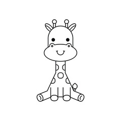 Cute giraffe cartoon character isolated on white background. African animal. Coloring book for children. Vector illustration in outline style.