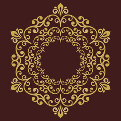 Elegant vintage ornament in classic style. Abstract traditional round golden pattern with oriental elements. Classic vintage pattern