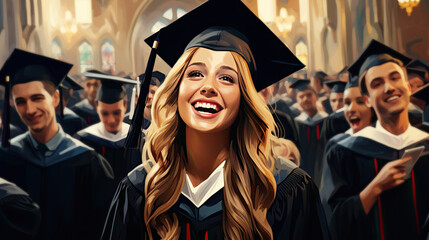 Obraz premium Smiling young students celebrating graduation