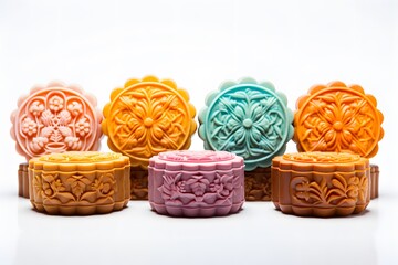 Fototapeta na wymiar Mooncake setting - Round shaped Chinese traditional pastry. Mid-Autumn Festival concept