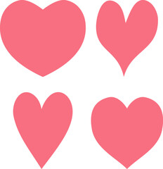 Set of pink heart shapes on white background