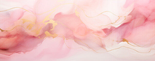 Fototapeta premium alcohol Ink texture pastel pink with golden lines abstract background made with generative AI