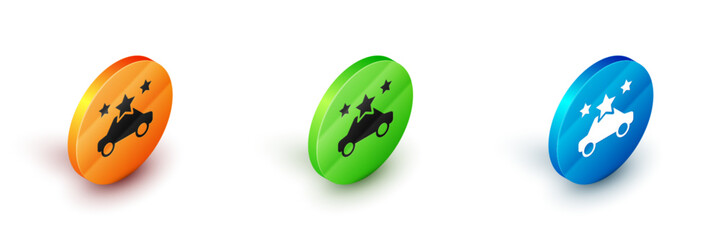 Isometric Car sharing icon isolated on white background. Carsharing sign. Transport renting service concept. Circle button. Vector