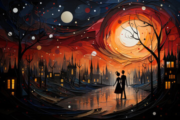 Unveil the beauty of love through a unique and artistic portrayal of a deeply affectionate romantic couple. Ai generated