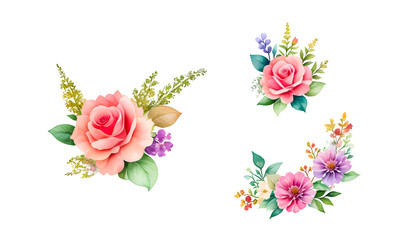 Fototapeta na wymiar Watercolor Flower Set Realistic Illustrations for Simple and Elegant Bridal Designs, Wallpaper, Greetings, Wallpapers, Fashion, Generative AI