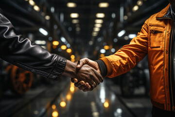 Repair assurance Asian mechanics handshake with client conveys trust and satisfaction in garage Generative AI