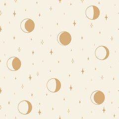 Aesthetic illustration seamless pattern with celestial moon phases