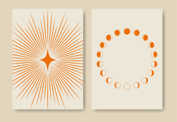Mid century lunar minimalist contemporary print set.
