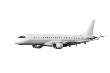 White passenger jet plane flies isolated