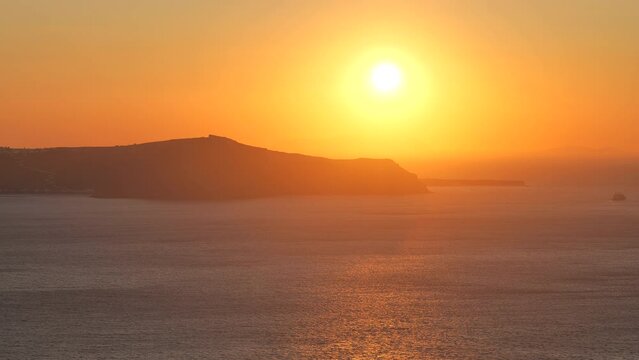 Santorini Sunset Above the Caldera Seen from Fira in Summer