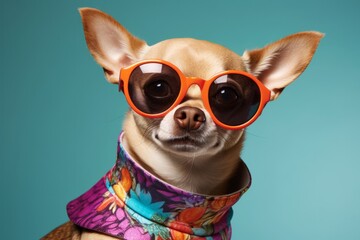 Cool looking Chihuahua dog wearing funky fashion and sunglasses