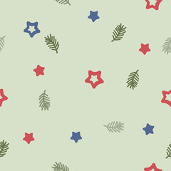 Vector seamless pattern with Christmas tree branches and stars