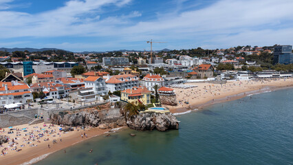 Fototapeta na wymiar Aerial view of ocean and beach in Cascais, Portugal