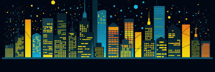 Chicago city panorama, urban landscape with modern buildings. Business travel and travelling of landmarks. Illustration, web background. Skyscraper silhouette. United States - Generative AI